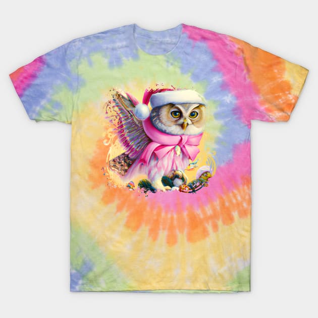 Vintage Pink Christmas Owl T-Shirt by DigiDreams